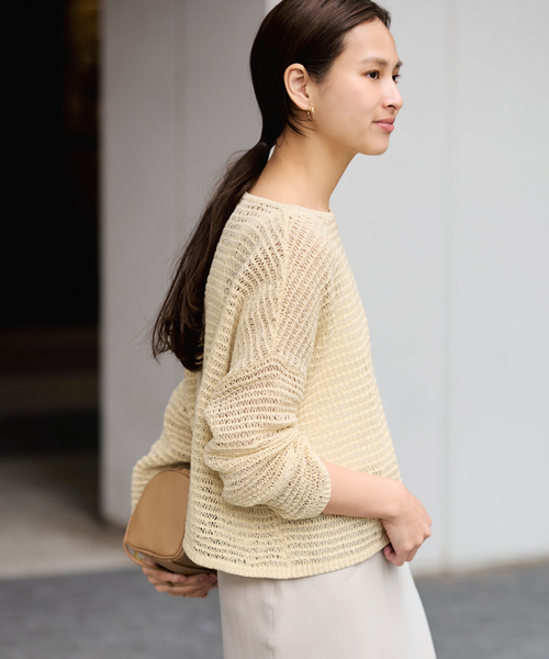 FRAMeWORK フレームワーク　ロゴニット プルオーバー　キャメル ゆったり FRAMeWORK フレームワーク ロゴニット プルオーバー キャメル ゆったり