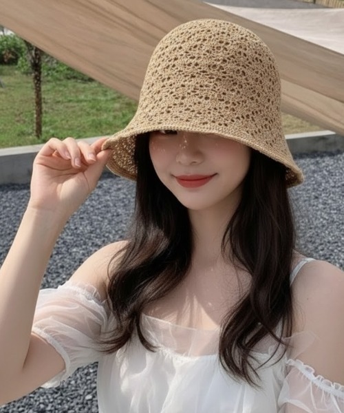 帽子 ハット 「26年春夏新作」透かし編みバケット レディース