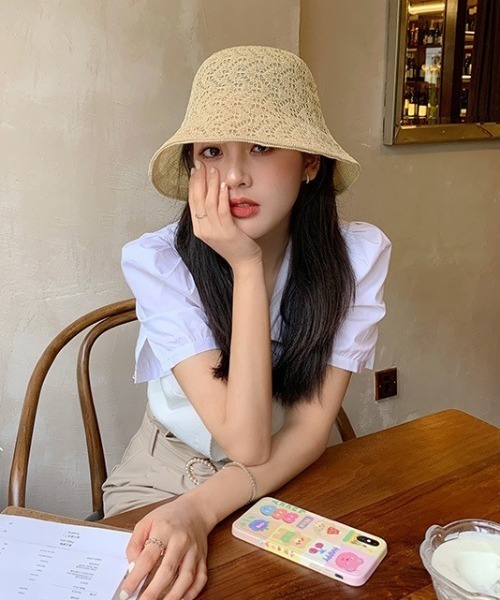 帽子 ハット 「26年春夏新作」透かし編みバケット レディース