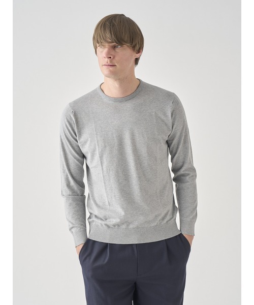 JOHN SMEDLEY（ジョンスメドレー）コットンセーターライトグレーLサイズ JOHN SMEDLEY（ジョンスメドレー） セーター ニット クルーネック長袖