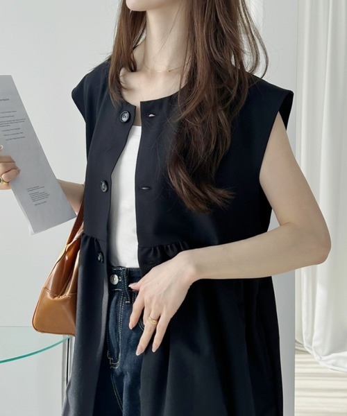 Ada. ベスト ジレ 切替 フレア ノースリーブ チュニック レディース