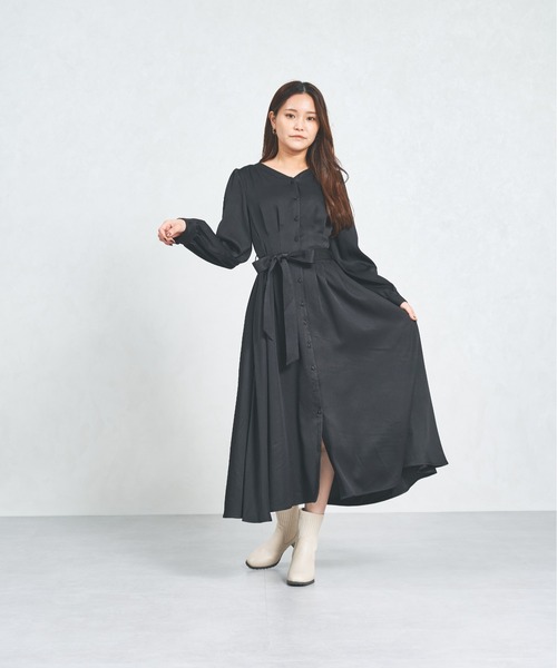 「MISCH MASCH」 長袖ワンピース フリ- ブラック レディース_画像3