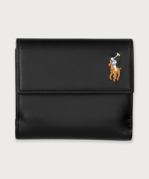 ポロラルフローレン Polo ID ポロスタッズ 三つ折り財布　黒 POLO RALPH LAUREN（ポロ・ラルフローレン） 財布 Polo ID レザー