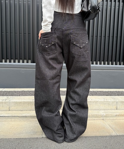 ジーンズ デニム デニムパンツ スタッズレトロデニム レディース