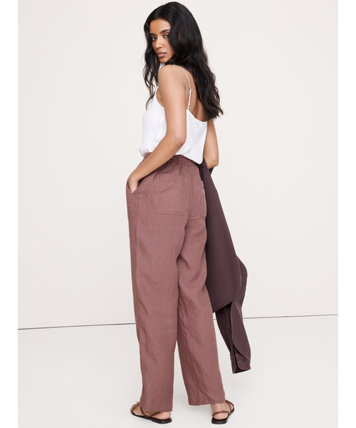 パンツ ゲッタウェイ ストレート レッグ プルオン リネン パンツ レディースの画像