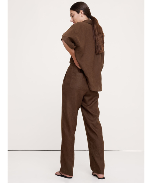 パンツ ゲッタウェイ ストレート レッグ プルオン リネン パンツ レディースの画像