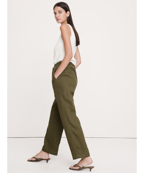 パンツ ゲッタウェイ ストレート レッグ プルオン リネン パンツ レディースの画像