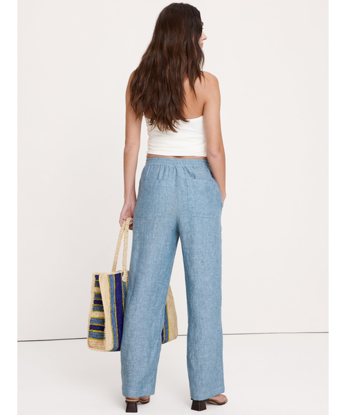 パンツ ゲッタウェイ ストレート レッグ プルオン リネン パンツ レディースの画像