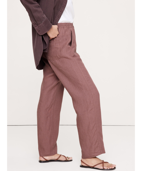 パンツ ゲッタウェイ ストレート レッグ プルオン リネン パンツ レディースの画像