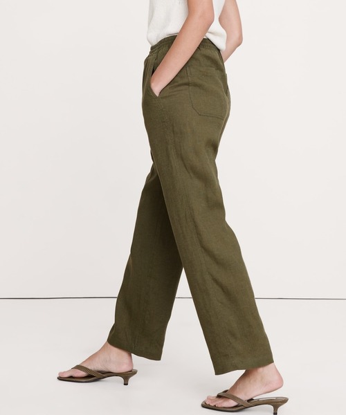 パンツ ゲッタウェイ ストレート レッグ プルオン リネン パンツ レディースの画像