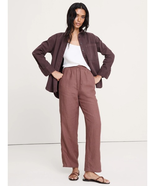 パンツ ゲッタウェイ ストレート レッグ プルオン リネン パンツ レディースの画像