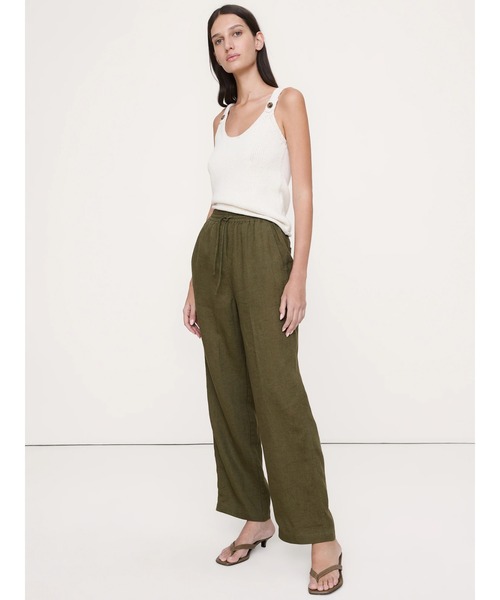 パンツ ゲッタウェイ ストレート レッグ プルオン リネン パンツ レディースの画像