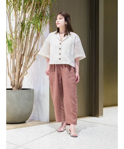 パンツ ゲッタウェイ ストレート レッグ プルオン リネン パンツ レディースの画像