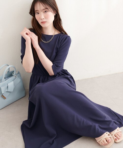 natural couture ワンピース 半袖 リブカットソーワンピース