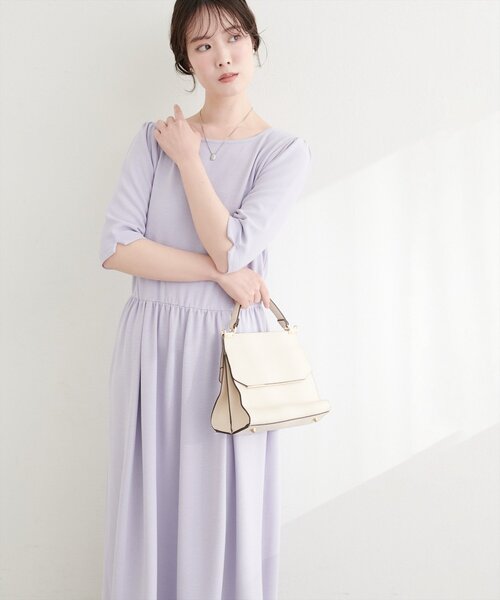 TENTIAL 半袖 カットソーワンピース ライトパープル natural couture ワンピース 半袖 リブカットソーワンピース