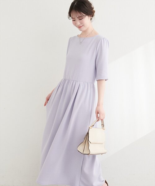 natural couture ワンピース 半袖 リブカットソーワンピース