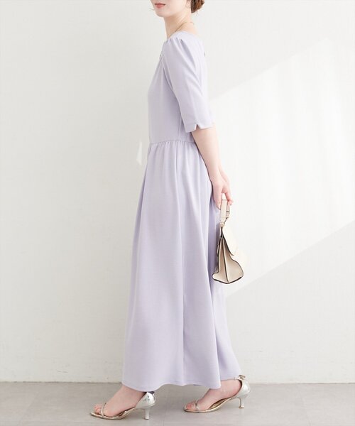 TENTIAL 半袖 カットソーワンピース ライトパープル natural couture ワンピース 半袖 リブカットソーワンピース