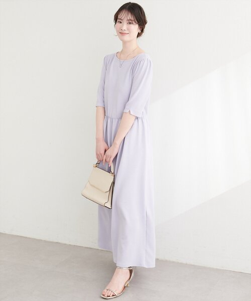 TENTIAL 半袖 カットソーワンピース ライトパープル natural couture ワンピース 半袖 リブカットソーワンピース
