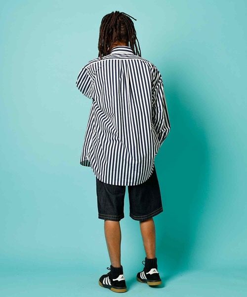 「BURLAP OUTFITTER」 長袖シャツ MEDIUM ホワイト×ネイビー メンズ_画像4
