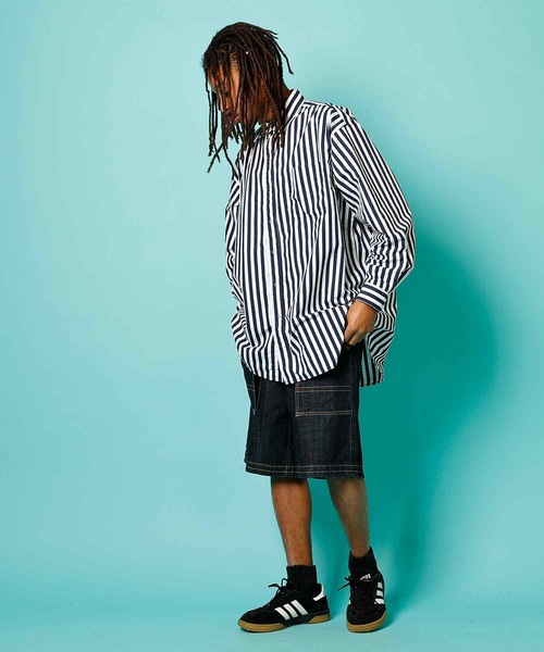 「BURLAP OUTFITTER」 長袖シャツ MEDIUM ホワイト×ネイビー メンズ_画像9
