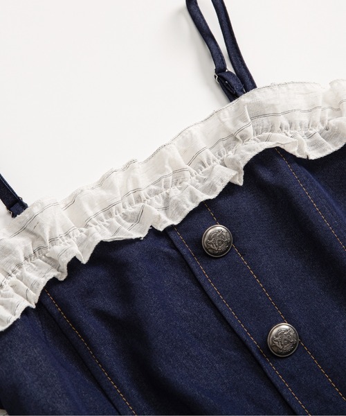 セットアップ Frill Design Denim Cami Set Up レディースの画像