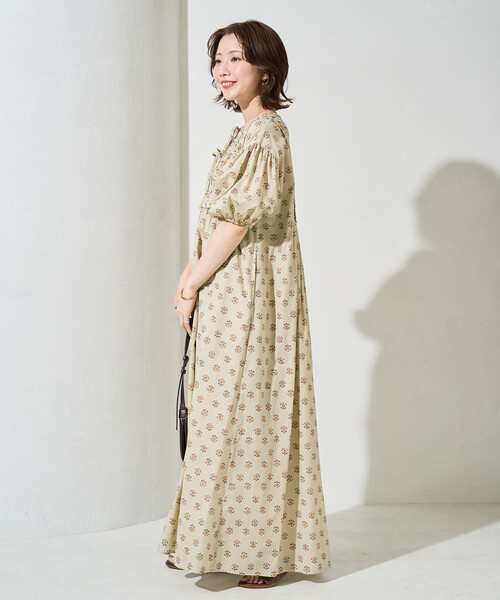 ワンピース 限定展開　インド 花柄 フロント 切り替え ワンピースの画像