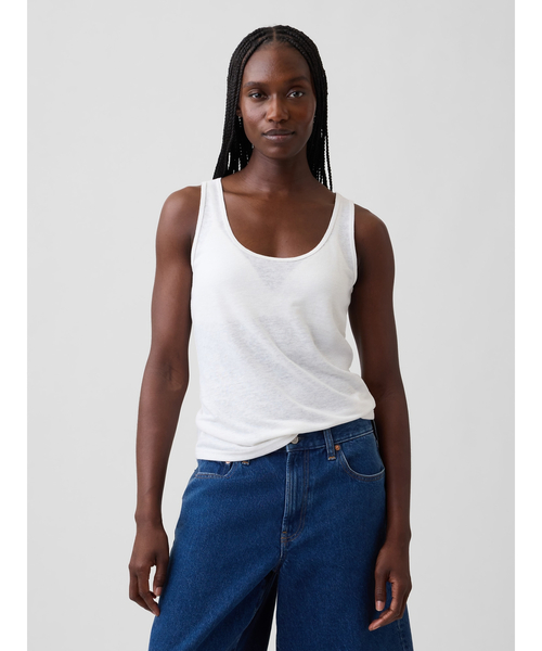 GUCCI✨水色 リネン ノースリーブ M　タンクトップ　トップス GAP（ギャップ） タンクトップ ノースリーブ リネンブレンド タンク