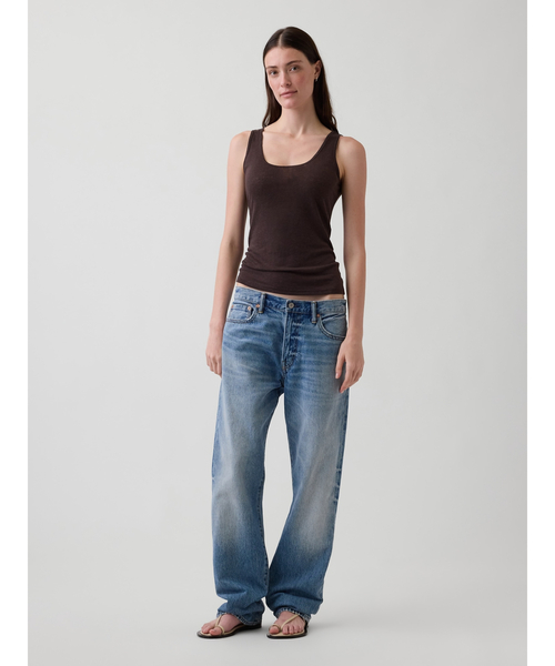 GUCCI✨水色 リネン ノースリーブ M　タンクトップ　トップス GAP（ギャップ） タンクトップ ノースリーブ リネンブレンド タンク