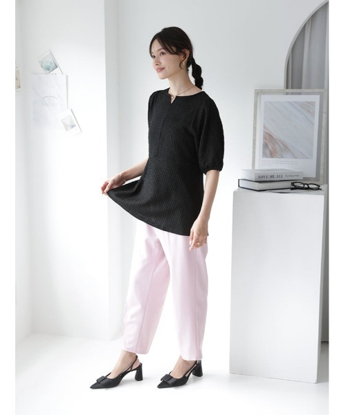 fifth（フィフス） ブラウス シャツ 半袖 ふくれジャガードペプラム