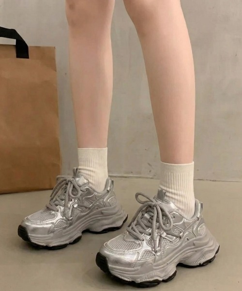 HAILY スニーカー メタリックコンビ厚底スポーツスニーカー レディース