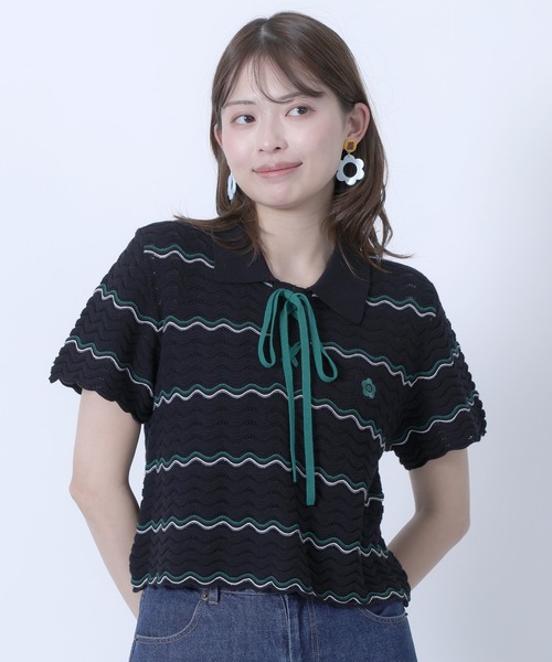 MARY QUANT セーラー襟ニット 半袖 MARY QUANT（マリークヮント） tシャツ 半袖 マリークワント ウェーブ