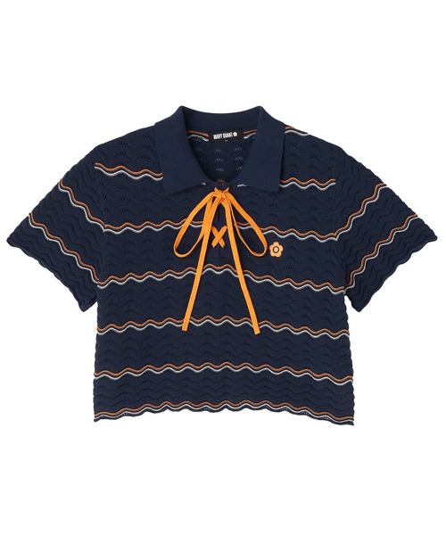 MARY QUANT セーラー襟ニット 半袖 MARY QUANT（マリークヮント） tシャツ 半袖 マリークワント ウェーブ