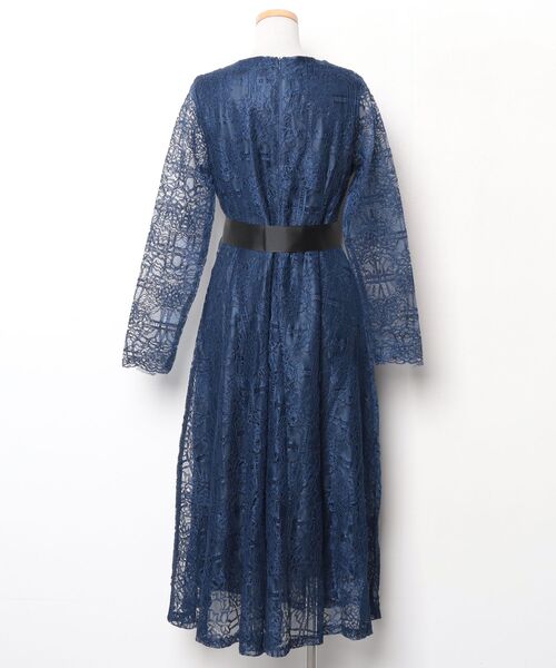 「Lace Ladies」 長袖ワンピース L ネイビー レディース_画像2