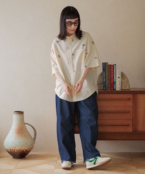 「Fishs Eddy」 半袖シャツ LARGE サックスブルー レディース_画像2