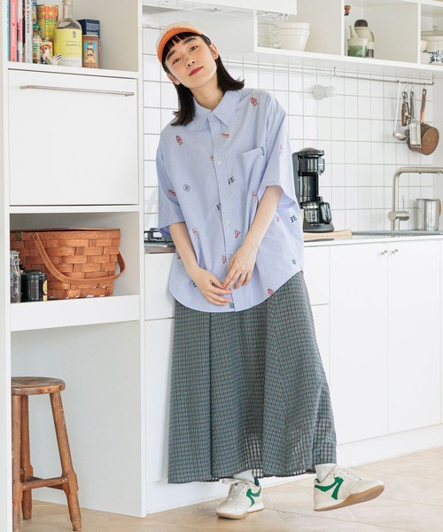 「Fishs Eddy」 半袖シャツ LARGE サックスブルー レディース_画像5