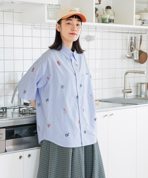 「Fishs Eddy」 半袖シャツ LARGE サックスブルー レディース_画像7