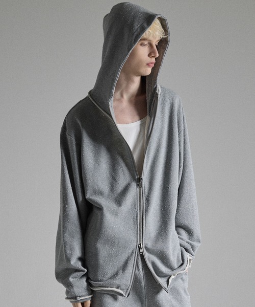 GRANCY パーカー 「GRANCY」Distressed Stand Neck Zip Hoodie