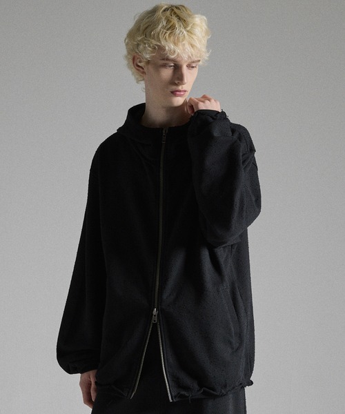 GRANCY パーカー 「GRANCY」Distressed Stand Neck Zip Hoodie