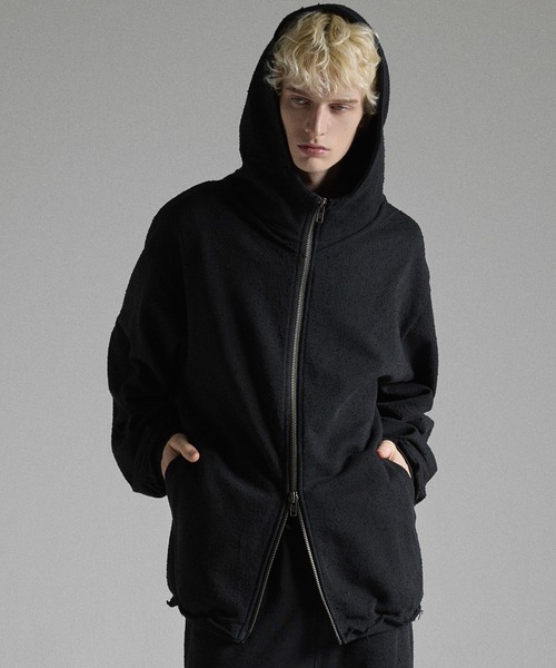 GRANCY パーカー 「GRANCY」Distressed Stand Neck Zip Hoodie