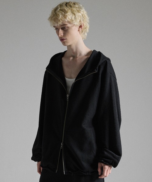 GRANCY パーカー 「GRANCY」Distressed Stand Neck Zip Hoodie
