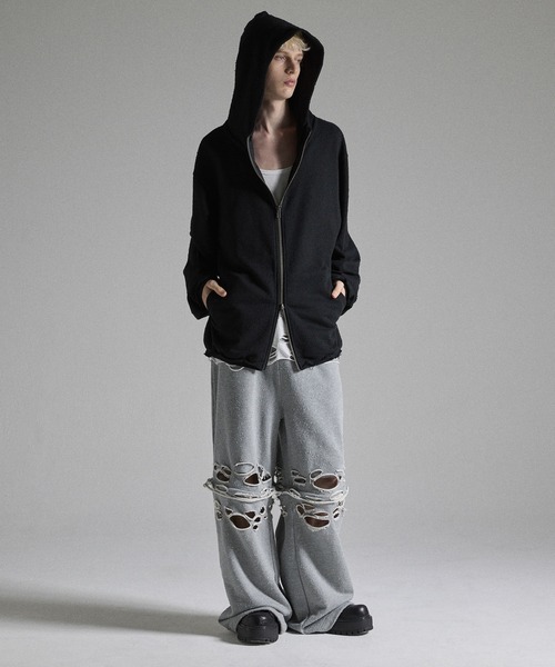 GRANCY パーカー 「GRANCY」Distressed Stand Neck Zip Hoodie