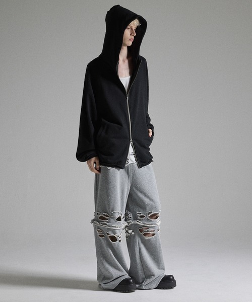 GRANCY ダメージ加工 ジップアップ パーカー GRANCY パーカー 「GRANCY」Distressed Stand Neck Zip Hoodie