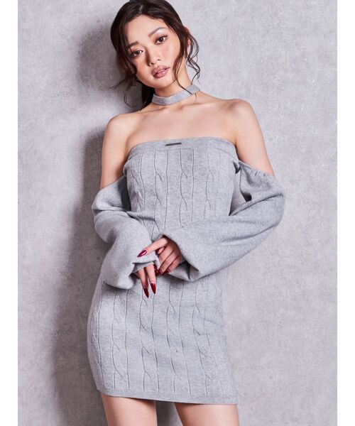 GYDA（ジェイダ） ワンピース GYDAオフショルチョーカーケーブルニット