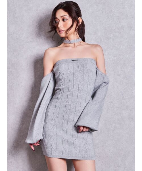 GYDA（ジェイダ） ワンピース GYDAオフショルチョーカーケーブルニット