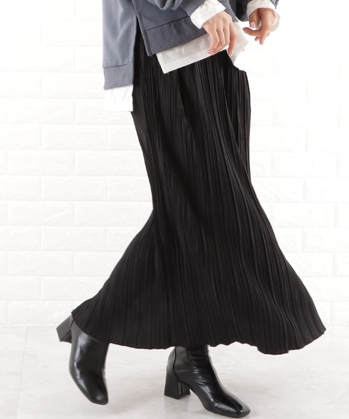 すぬまつ　黒プリーツ Lace Ladies スカート プリーツタイトロングスカート : ZOZOTOWN