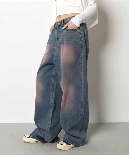 【GEMINI】デニムワイドパンツ セール】【UNISEX】ヴィンテージカラーウォッシングデニムワイド