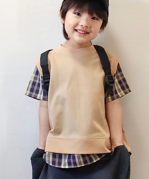 MAKE YOUR DAY tシャツ レイヤード風鹿の子半袖Tシャツ80〜140cm
