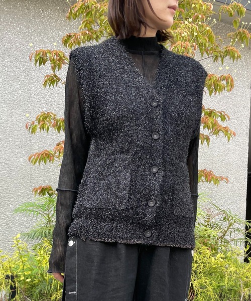 ベスト ジレ フィルムヤーンニットベスト レディース