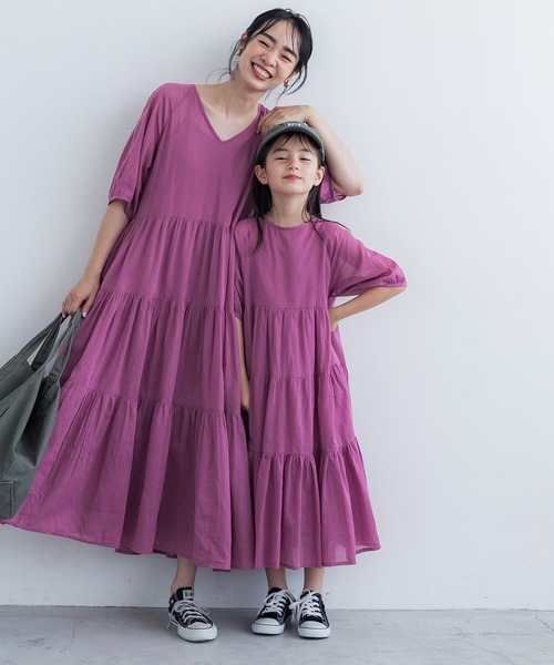 ワンピース キッズ 親子お揃いインド綿ティアードワンピース キッズ  