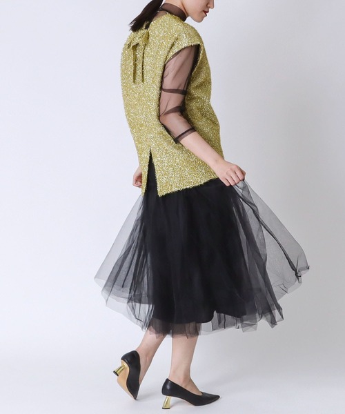 ベスト ジレ ラメニット ベスト レディース She's Closet ベスト ジレ オーバーサイズ深Vネックロング丈